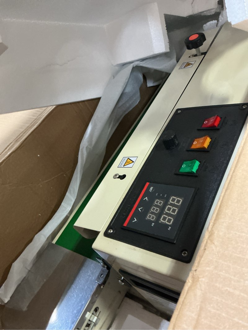 Condition photo showing Good Condition for continuous sealing machine fr-900 automatic horizontal continuous plastic bag band sealing sealer machine stamp coding horizontal fr-900