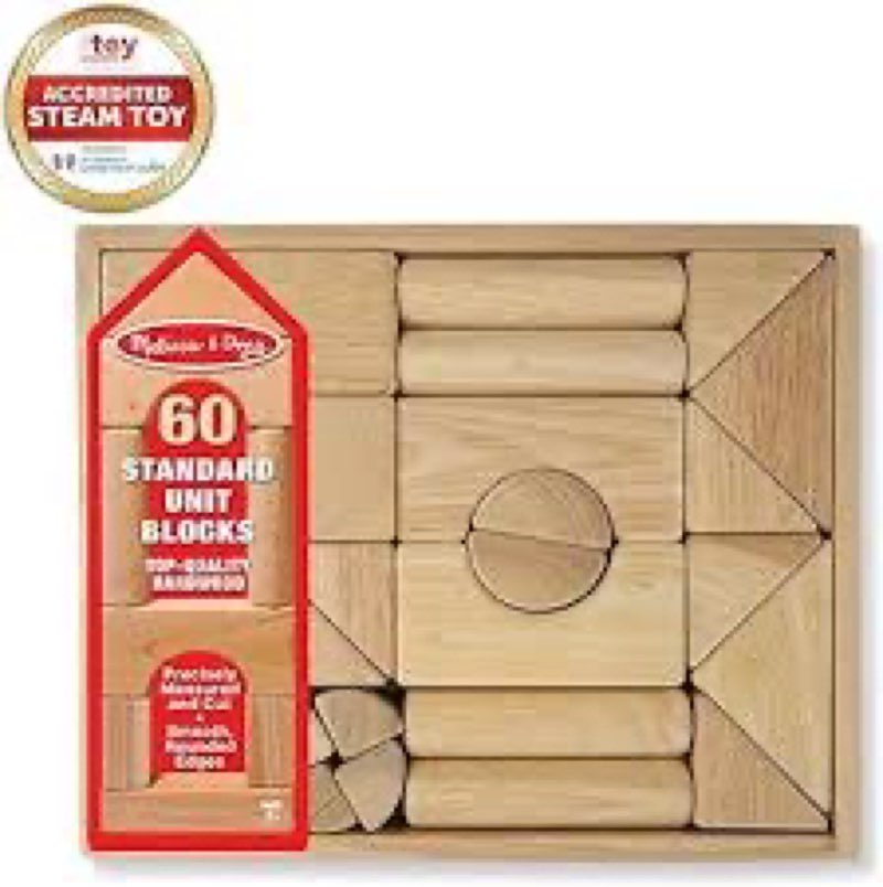 melissa & doug standard unit solid-wood building blocks with wooden storage tray (60 pcs)