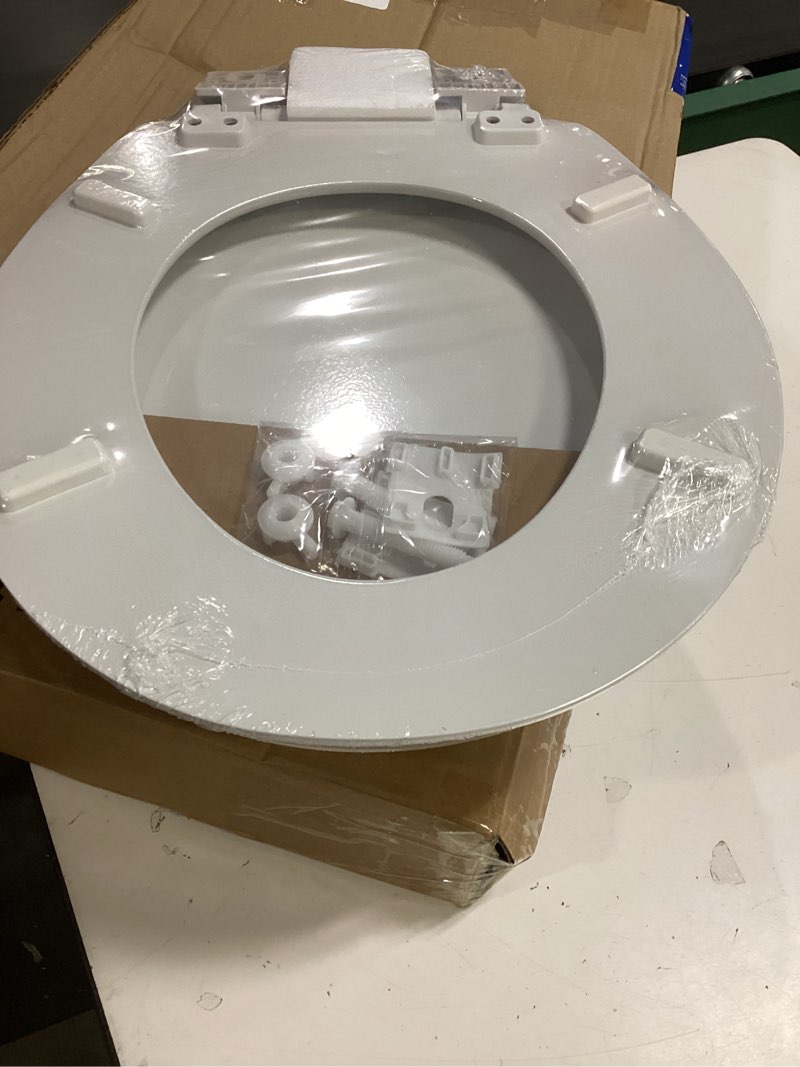 Condition photo showing New/Like New for highcraft premium round toilet seat with slow-close design & adjustable hinges - molded wood toilet seat - fits standard round toilets - round seat in white