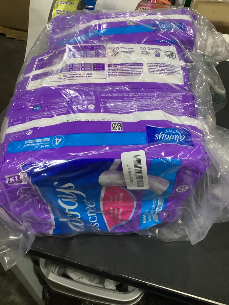 Condition photo showing As Is for always discreet adult incontinence pads for women, moderate absorbency, long length, postpartum pads, 162 count (3 packs of 54) long 162