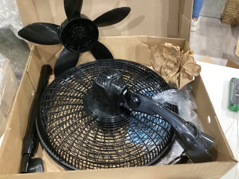 Condition photo showing As Is for lasko oscillating cyclone pedestal fan, adjustable height, timer, remote control, 3 speeds, for bedroom, living room, home office, 18", black, 1843
