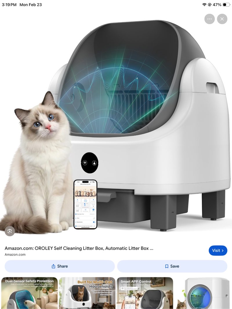 OROLEY Self Cleaning Litter Box, Automatic Litter Box,Odor Control Robot, Cat Ears Design, 96L APP R