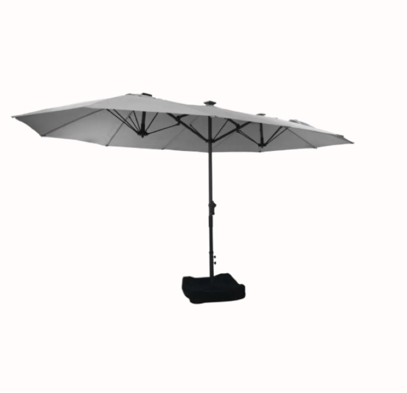 15ft Rectangular Dual-Sided Patio Fiberglass Ribs Umbrella with LED Lights