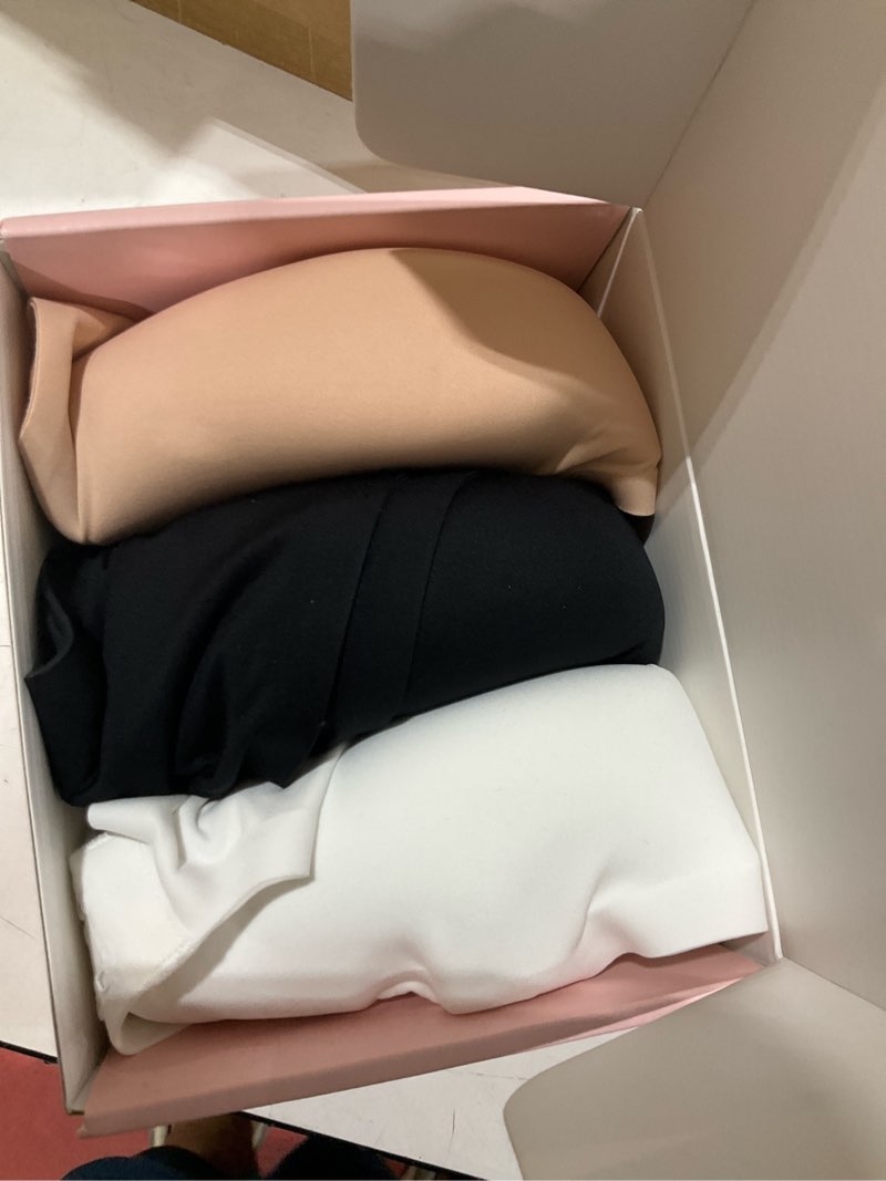 Condition photo showing Good Condition for angelhood deep v seamless jelly bras for women, wireless plunge bras pack | soft padded bralette, adjustable straps, comfortable everyday support, low cut triangle cups, sexy back smoothing push up bra black/nude/white x-large