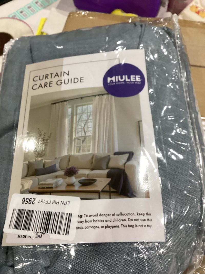 Condition photo showing Good Condition for MIULEE Dusty Blue Linen Curtains 96 Inch Long 2 Panels for Bedroom Living Room, Soft Thick Linen Textured Window Drapes Semi Sheer Light Filtering Rod Pocket Back Tab Light Blue Burlap Look Decor 52"W x 96"L (Pack of 2) Stone Blue