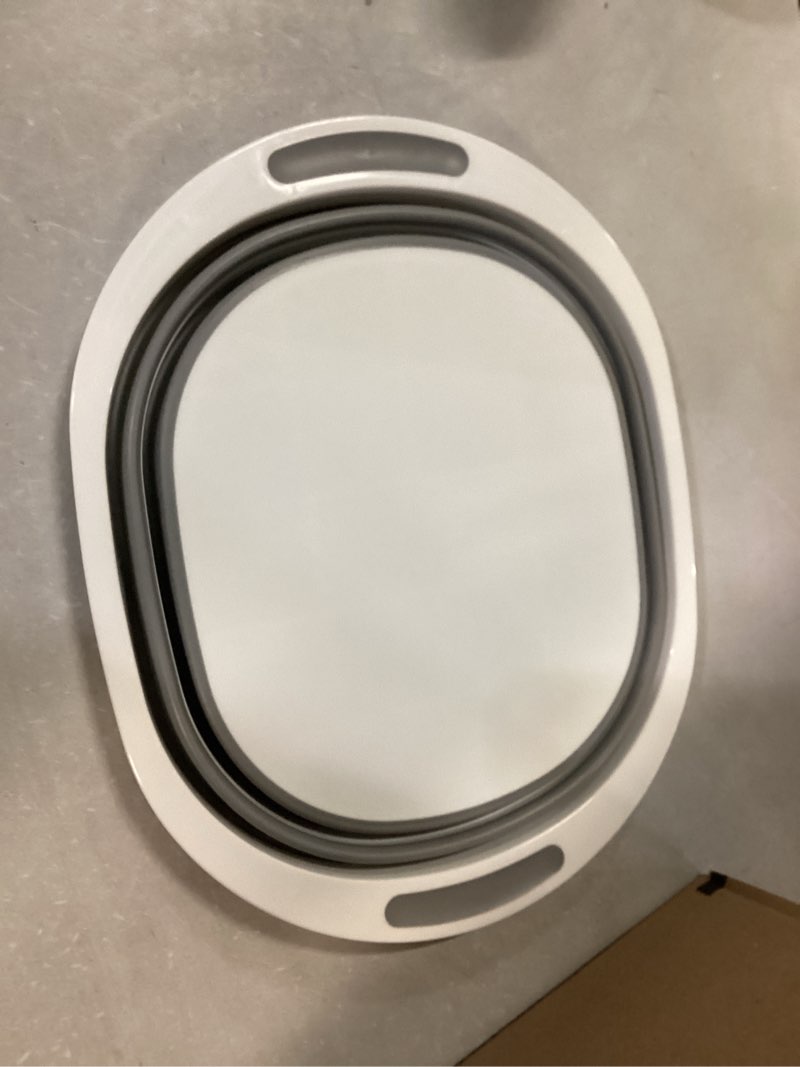Condition photo showing As Is for collpasible laundry basket (collapsible laundry basket (white/grey))