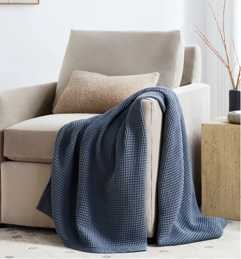 Quince Organic Waffle Throw, 50x70, Mineral