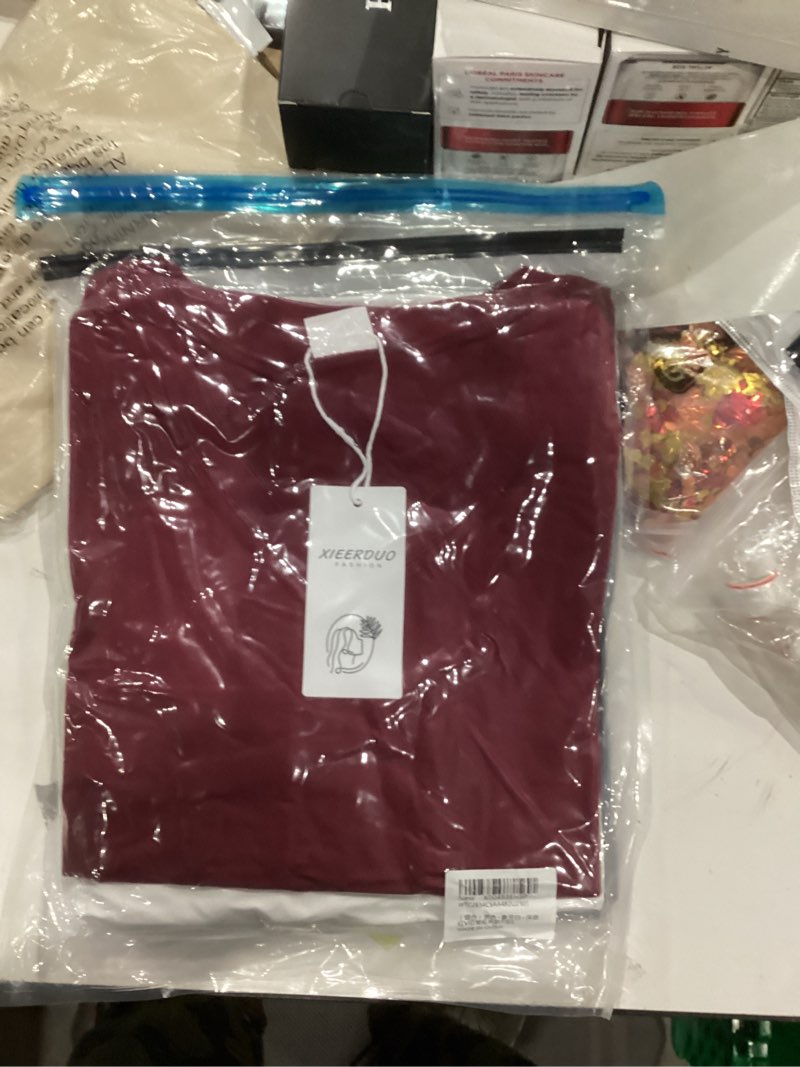 Condition photo showing item condition for XIEERDUO Womens Long Sleeve Shirts-Fall Tops Basic Tshirts Loose Fit V Neck 3 Packs Blackwhitewine Small