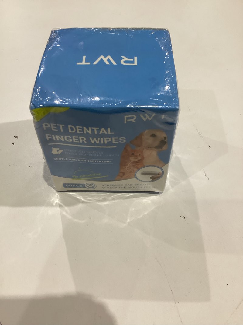 Condition photo showing New/Like New for RWT Dog Dental Care Wipes, Cat & Dog Teeth Cleaning Wipes Reduces Plaque and Tartar, Freshens Breath, Disposable Finger Dental Wipes - 60 Count