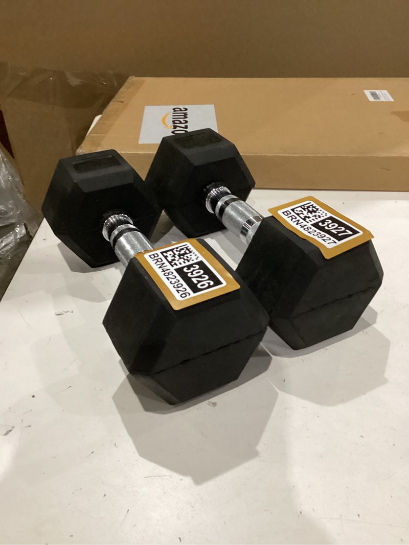 Condition photo showing Good Condition for signature fitness rubber encased hex weights dumbbells pair, exercise & fitness dumbbells for home gym training brand: signature fitness