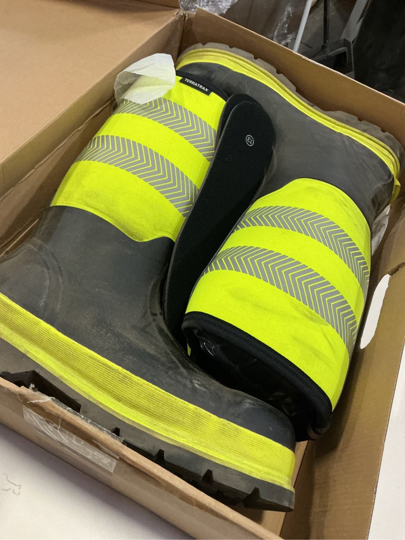 Condition photo showing As Is for Men's Steel Toe Rubber Work Boots, Waterproof Neoprene Safety Boots with Puncture Proof Midsole - Oil & Chemical Resistant, Reflective High-Vis for Construction, Concrete, Roadwork Orange 13 Wide