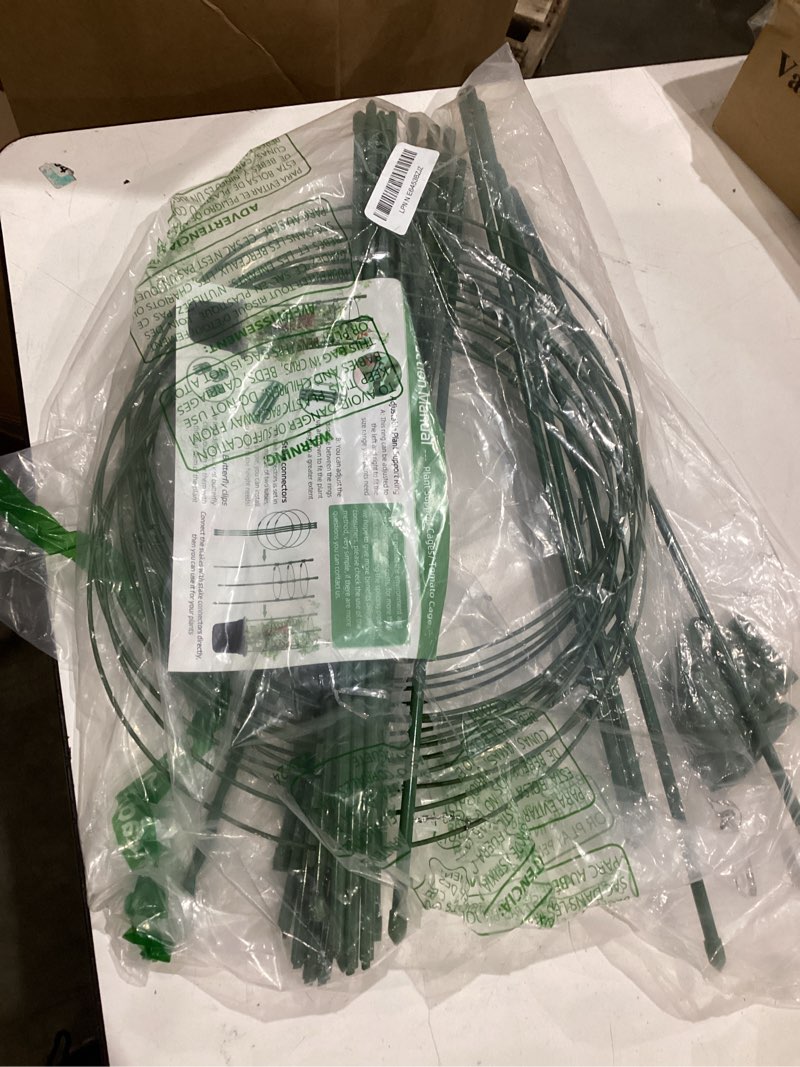 Condition photo showing As Is for 2 pack 65 inch upgraded large tomato cages for garden | extra tall, heavy duty, rust-resistant, adjustable height supports climbing plants, for tomatoes, cucumbers,peonies & flowers 2 light green