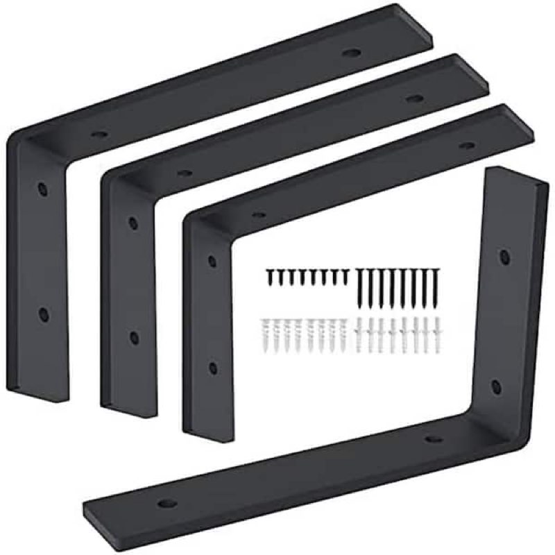 (Similar to stock photo) HEART ART 4 Pack Shelf Brackets 8 inch,L Brackets for Shelves,Black Heavy Duty Metal Shelf Brackets,(12inch-4 pack)