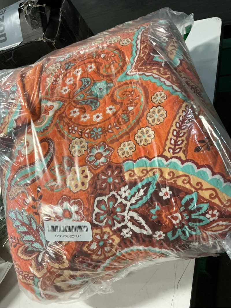 Condition photo showing Good Condition for vaputar cotton quilt king size, king size quilt bedding set with bohemian damask pattern-3pieces lightweight reversible soft bedspread coverlet (98 * 106 in) suitable for all season ?light orange? bright orange king (98" × 106")