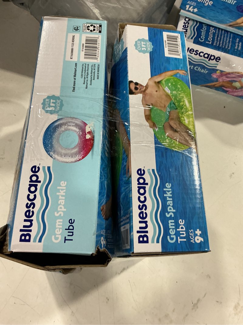 Condition photo showing Good Condition for 2 pack bluescape green yellow gem sparkle inflatable tube pool float, for kids & adults, age 9 & up, unisex