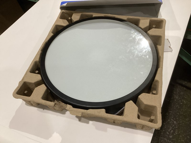 Condition photo showing As Is for feit electric smart ceiling light fixture, 15" round flush mount, color changing, music sync, works with alexa and google home asst, 30w, 1600 lumens, tunable white, 22-year lifetime, fm15/rgbw/dim/ag