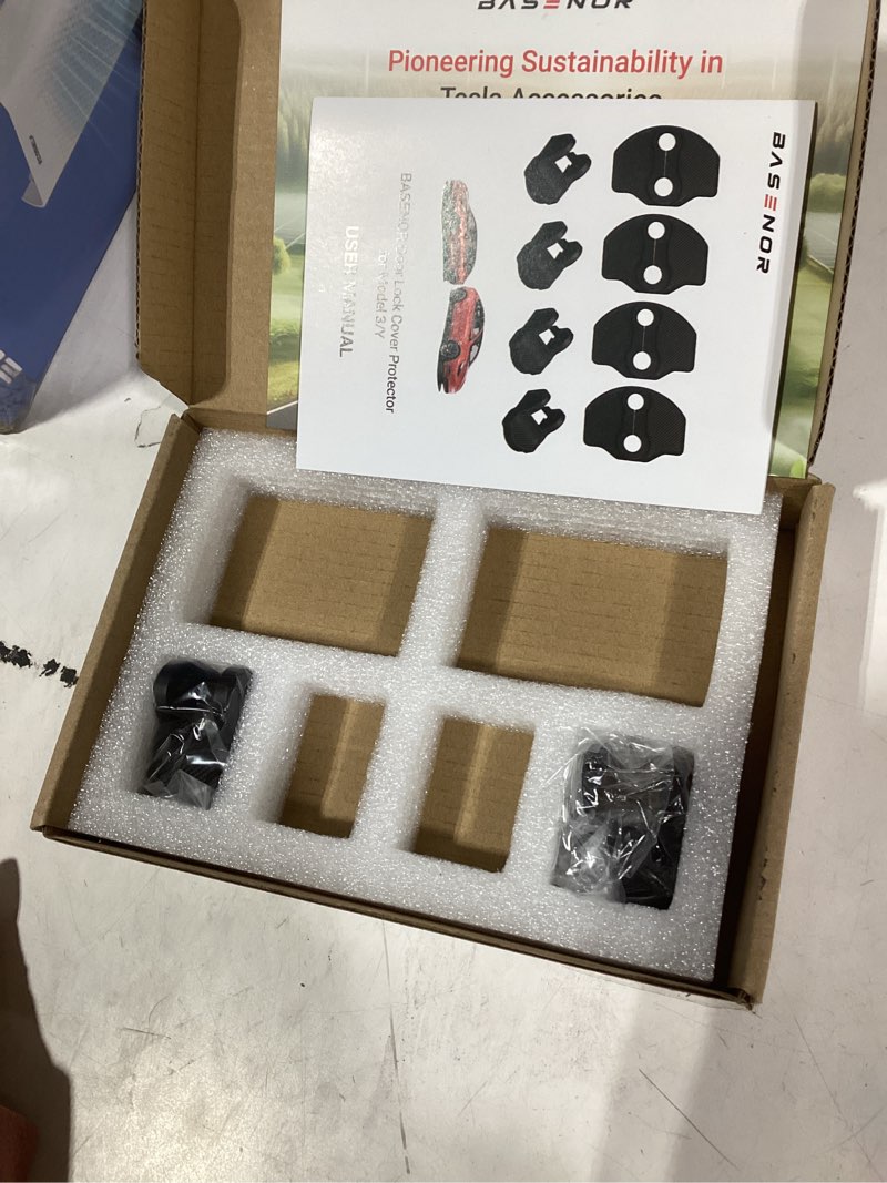 Condition photo showing As Is for BASENOR 2026 2025 Tesla Model Y Juniper Model 3 Door Lock Cover Protector [Carbon Edition] [No Tape Requried], Door Striker Latches Stopper Covers for 2017-2026 Model Y (8PCS)/Model 3 (6PCS)