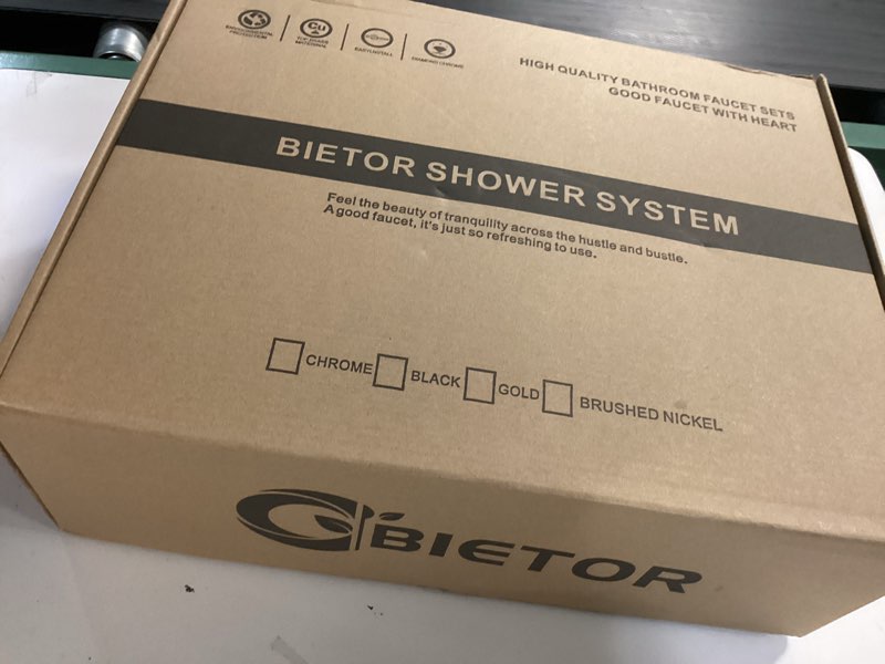 Condition photo showing New/Like New for wall mounted shower faucet set, shower system with tub spout, 12 inch rainfall shower head with handheld spray, waterfall tub spout bathtub faucet, brushed gold 12"-with tub spout brushed gold