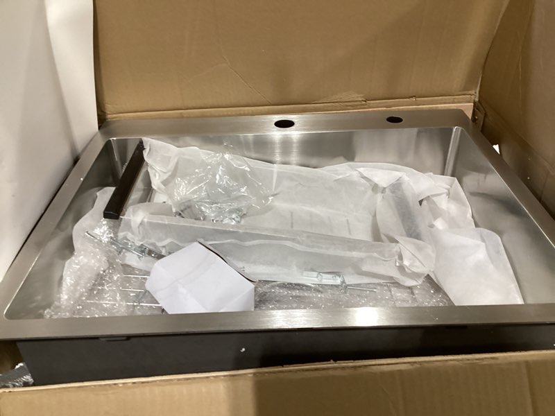 Condition photo showing Good Condition for 25 Inch Drop in Kitchen Sink-Wesliv 25x20 Stainless Steel Kitchen Sink Drop In Topmount 16 Gauge 10 Inch Deep Single Bowl Sinks with Dish Grid & Strainer 25" x 20" x 10" Stainless Steel