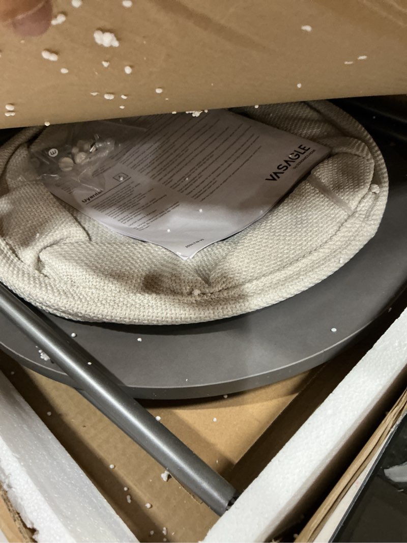 Condition photo showing Good Condition for VASAGLE LILEA Collection - Small Round Side End Table, Modern Nightstand with Fabric Basket, Cement Gray and Cream White ULET223G49 Cement Gray + Cream White 1 pack without light Round