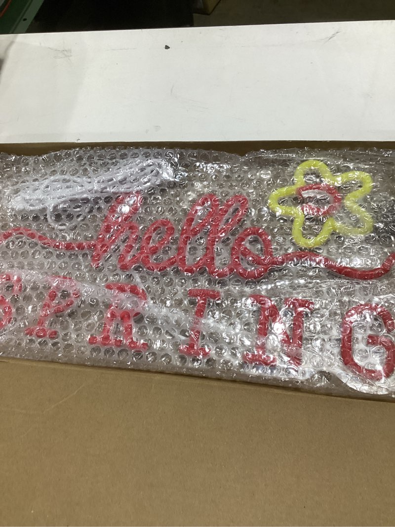 Condition photo showing Good Condition for hello spring neon sign spring led light art welcome spring neon sign kid's bedroom led sign office school nursery wall art easter wall decor red+yellow