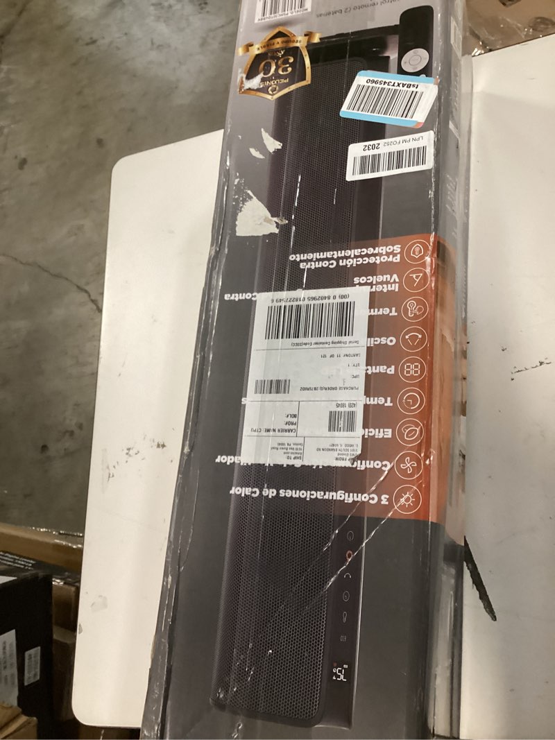 Condition photo showing As Is for PELONIS 30'' Ceramic Tower Space Heater with Adjustable Thermostat for Large Room, 4 Heat Settings, ECO Mode, Remote Control & 24H Timer, Overheat Protection, Oscillating Tower Heaters for Indoor Use 30 Inch