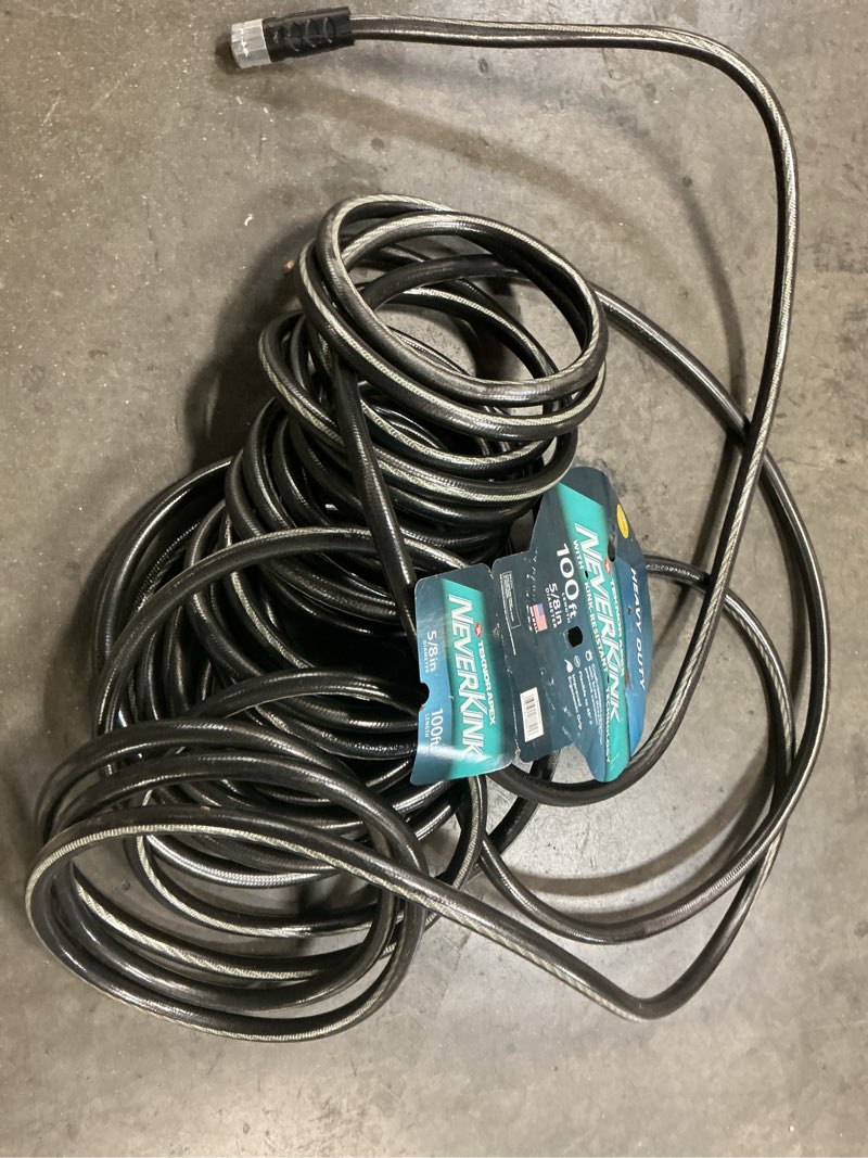 Condition photo showing As Is for neverkink teknor apex 5/8-in x 100-ft heavy-duty kink free vinyl gray coiled hose