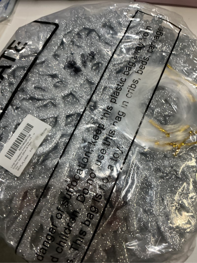 Condition photo showing New/Like New for sratte 12 pack large glitter snowflakes ornaments 12" plastic giant winter christmas hanging decor oversized snowflakes ornaments for indoor outdoor (silver) silver 12