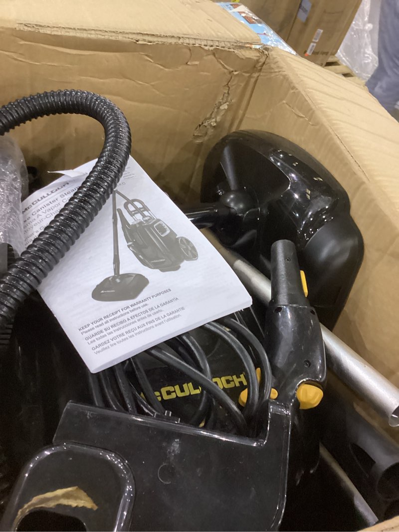 Condition photo showing As Is for McCulloch MC1385 Deluxe Canister Steam Cleaner, 2-Hour Runtime, Chemical-Free, 23 Accessories: Mop Head, Brushes & More - Built for Home, Tile, Carpet, Furniture, & Personal Car Detailing