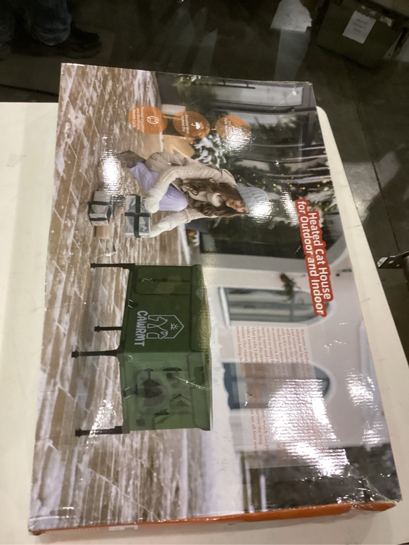 Condition photo showing New/Like New for outdoor cat house, waterproof heated elevated cat house for outside with a heating pad, protect stray animal from rain snow hailstone easy assembly (green, l-26.77 * 17.71 * 20.07) green l-26.77*17.71*20.07