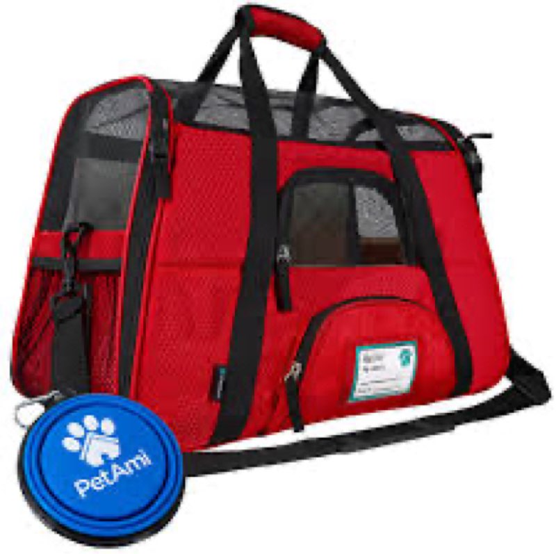 petami airline approved pet carrier for cats & small dogs, soft sided tsa travel carrier bag with sherpa bed, breathable mesh ventilation, collapsible bowl, fits under seat, up to 18 lbs, large