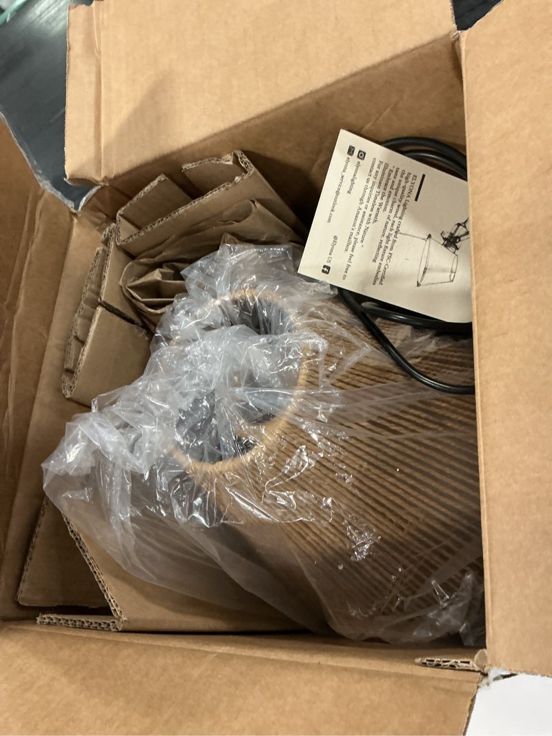 Condition photo showing Good Condition for ELYONA Woven Pendant Lights Modern Boho Hanging Lamp with 12\" Handwoven Rattan Basket Shade Adjustable 