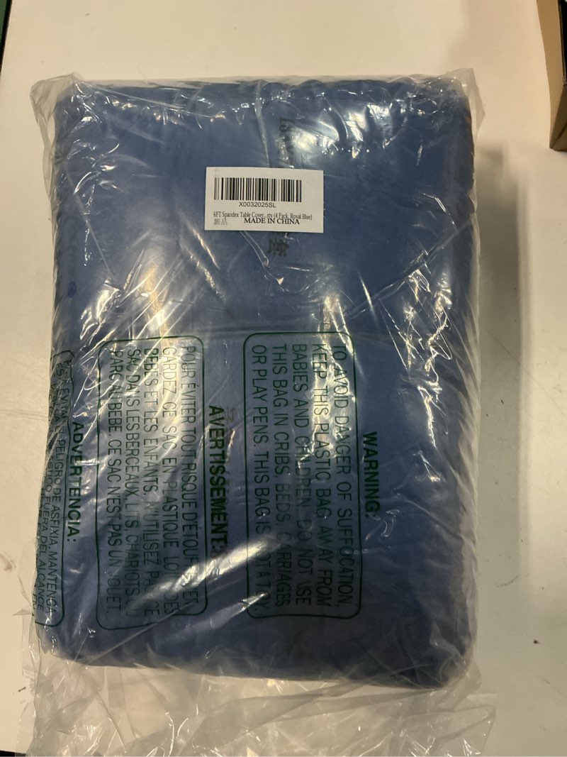 Condition photo showing New/Like New for 6ft spandex table cover table cloth for folding tables fitted rectangular tablecover washable wrinkle resistant polyester stretch tablecloth protector for wedding banquet party (4 pack, royal blue) 6ft royal blue 4