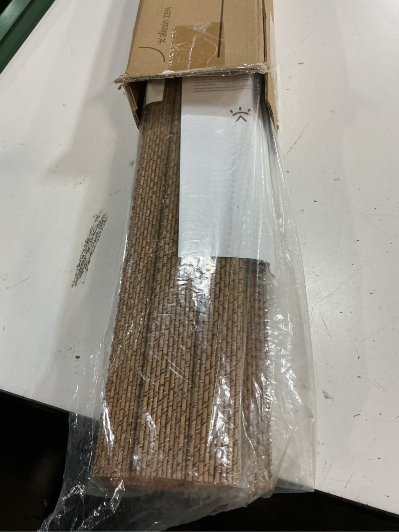 Condition photo showing Good Condition for allesin zen no drill cordless bamboo roman shade, light filtering brown woven window blinds, eco-friendly roll up shade for living room kitchen, 31" w x 64" h, brown brown 31"w x 64"h