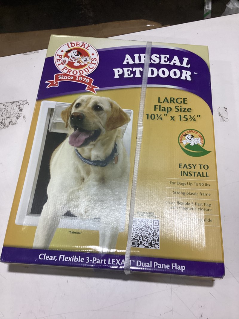 Condition photo showing New/Like New for ideal pet products air seal pet door with telescoping frame, large, 10.25" x 15.75" flap size large - 10.25" x 15.75" flap size