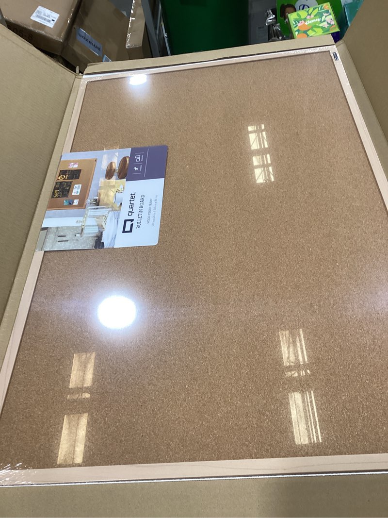 Condition photo showing New/Like New for Quartet Cork Board Bulletin Board, 23" x 35" Framed Corkboard, Oak Frame, Decorative Hanging Pin Board, Perfect for Office & Home Decor, Home School Message Board or Vision Board (35-380352)