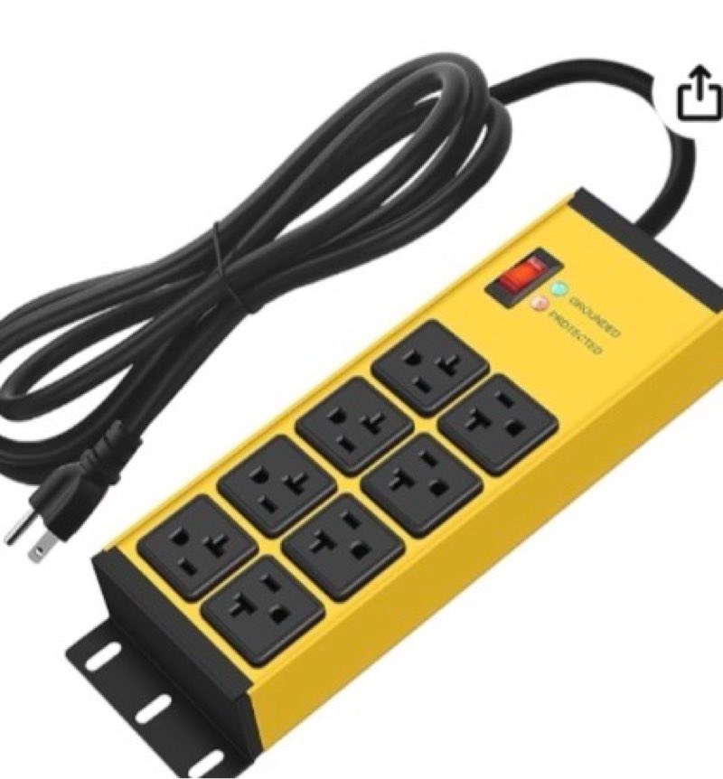cccei 2pcs heavy duty power strip surge protector 20 amp, 8 outlets 12 gauge shop garage metal multiple outlets, 6 ft extension cord 5-15p adapter high amp 6-20r t-slot 20a for appliance black. 6ft black
