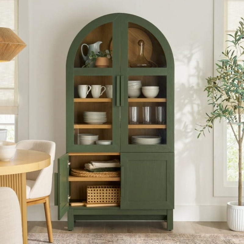 better homes & gardens juliet kitchen rounded arch cabinet, deep green finish