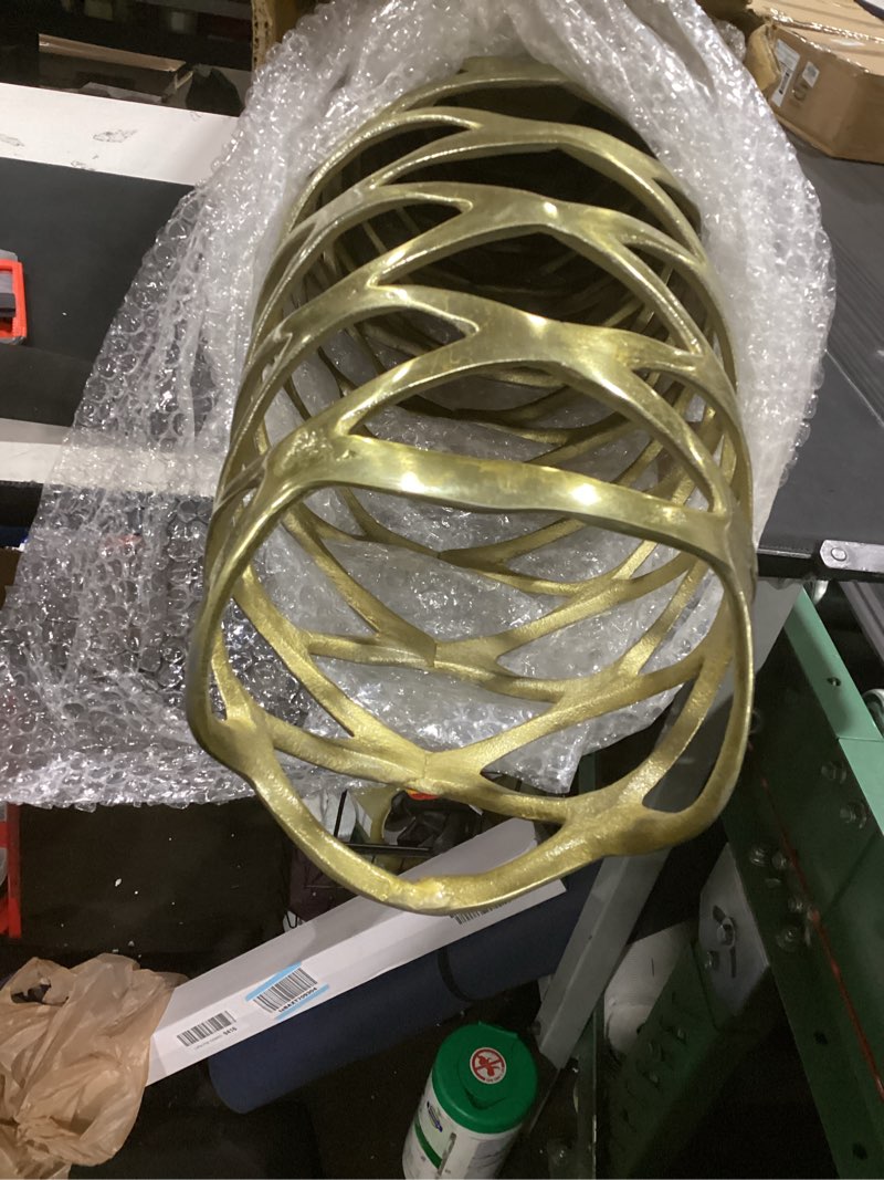 Condition photo showing Good Condition for deco 79 aluminum metal geometric decorative vase tall cutout centerpiece vase, vase for home decoration 9" x 9" x 39", gold