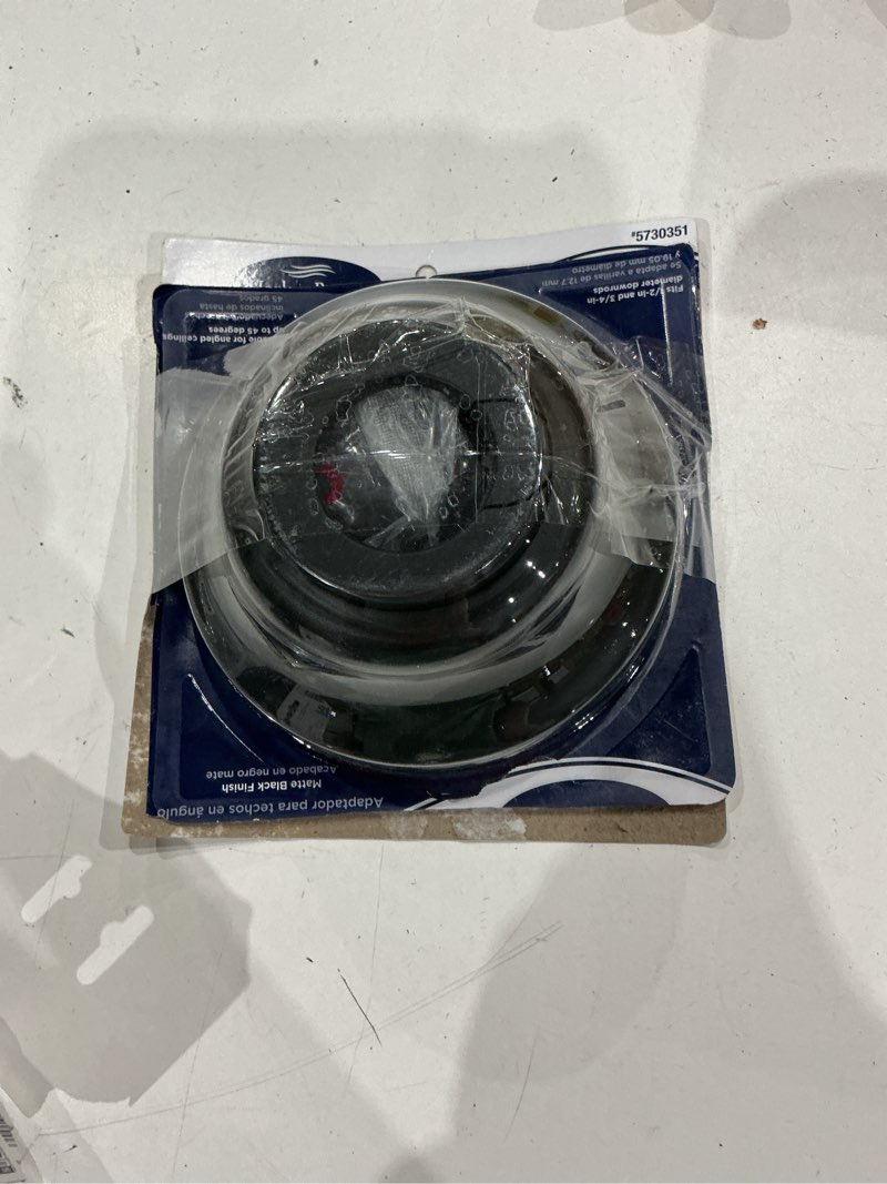 Condition photo showing As Is for harbor breeze universal 5.75-in matte black metal indoor angle mount capable ceiling fan canopy mounting hardware