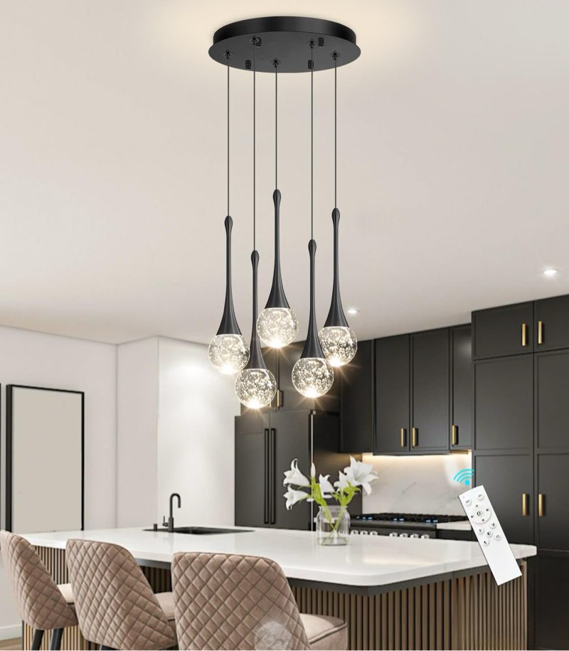 cenzoz 5-Lights Modern Pendant Lights for Kitchen Island LED Dimmable Chandelier Crystal Glam Ceilin