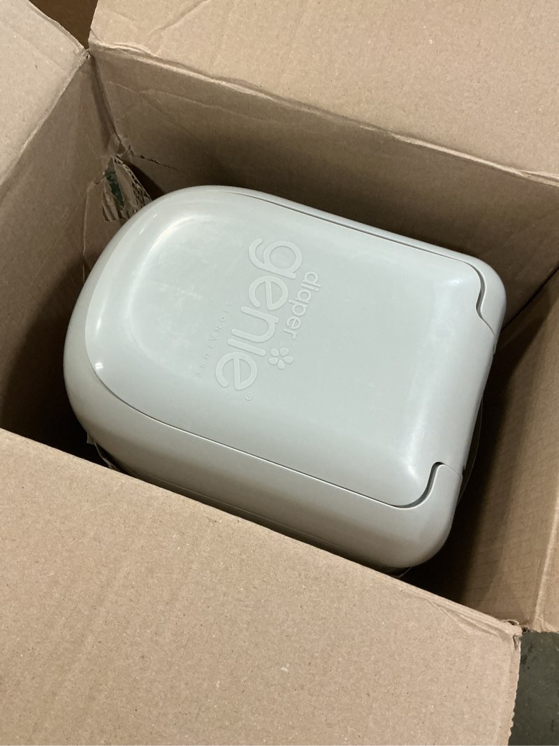 Condition photo showing As Is for Diaper Genie Signature Pail (Grey) Includes 1 Easy Roll Refill with 18 Bags | Holds Up to 846 Newborn-Sized Diapers Per Refill New Signature Pail (Grey) + Long-Lasting Refill