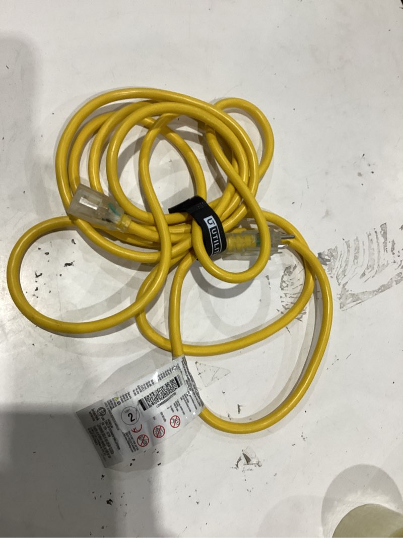 Condition photo showing As Is for utilitech 15-ft 12 / 3 medium duty 3 prong yellow outdoor extension power cord