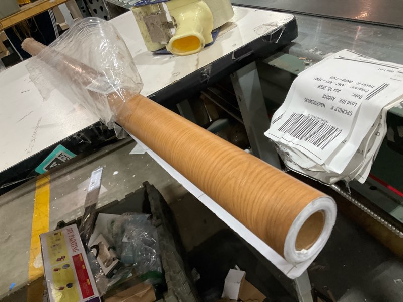 Condition photo showing As Is for 48"x118" extra wide wood contact paper wood grain vinyl wrap waterproof brown wallpaper peel and stick vintage faux wood wallpaper removable vinyl contact paper wrap for apartment bathroom rv 48" x 118" brown