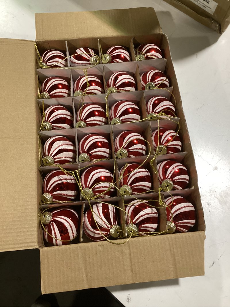 Woanger 24 Pcs Christmas Peppermint Ornaments 1.77'' Hanging Glass Candy Cane Ornaments Peppermint C