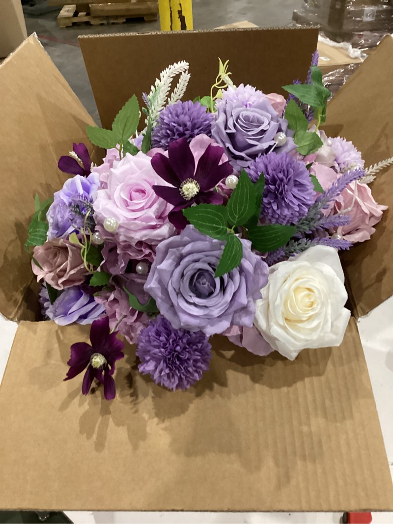 Condition photo showing Good Condition for 1pcs 15inch centerpieces table decorations lavender & purple artificial flowers roses balls for wedding centerpiece party bouquet faux floral arrangement (without stand) 2pcs 15'' purple