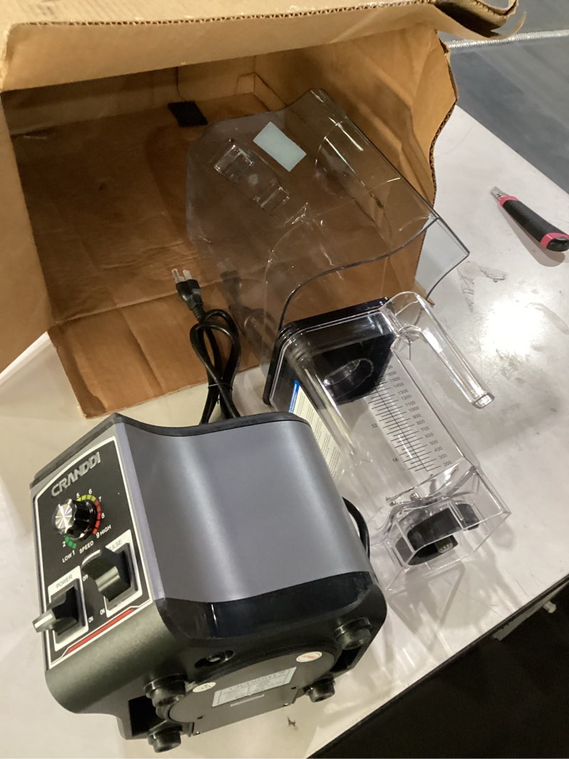Condition photo showing New/Like New for cranddi commercial blender for crushing ice, chopping, grinding, blending, 1500w 80oz blender with tamper and removable soundproof cover, k85 (grey)