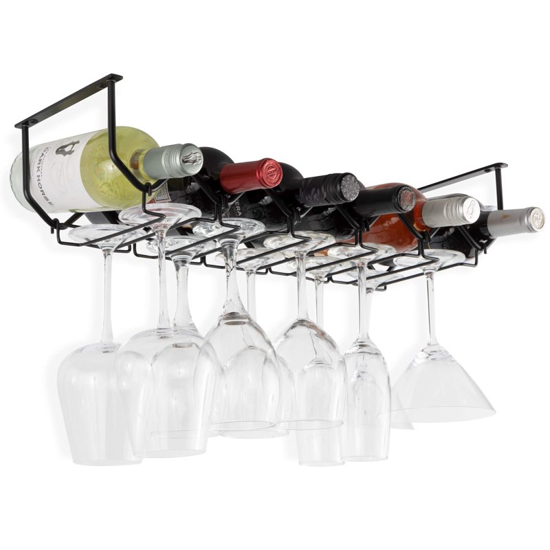 wallniture piccola under cabinet wine rack & glasses holder, kitchen organization with 6 bottle orga