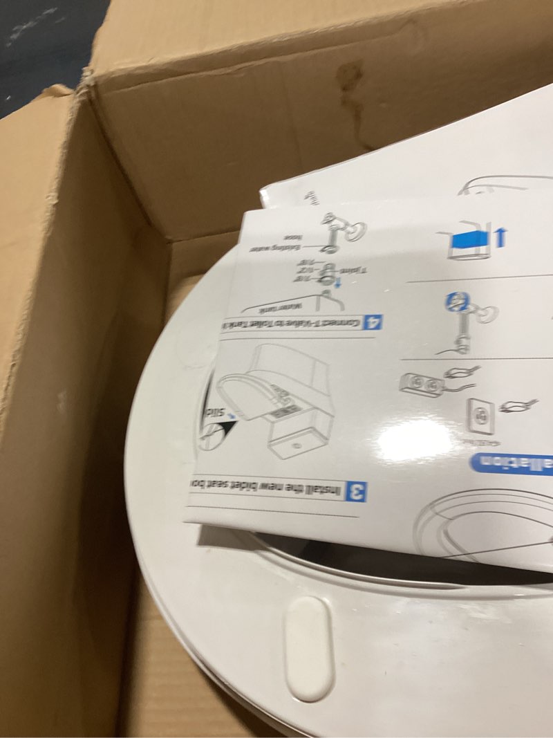 Condition photo showing As Is for electric bidet toilet seat, heated toilet seat elongated with instant warm water & dryer, feminine & front rear wash, wireless remote, self-clean nozzle, slow close lid, upgraded silent eco child mode
