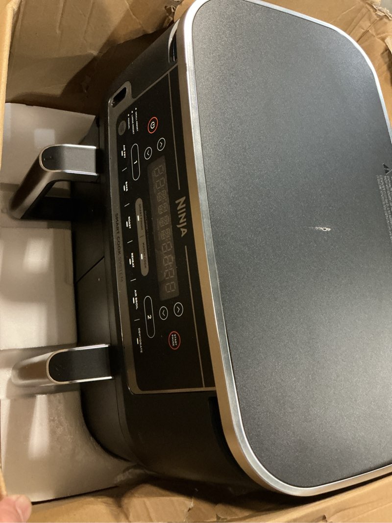 Condition photo showing Good Condition for Ninja DZ550 Foodi 10 Quart 6-in-1 DualZone Smart XL Air Fryer with 2 Independent Baskets, Smart Cook Thermometer for Perfect Doneness, Match Cook & Smart Finish to Roast, Dehydrate & More, Grey